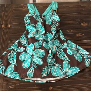 Floral Swim One piece Dress -Brown and Teal